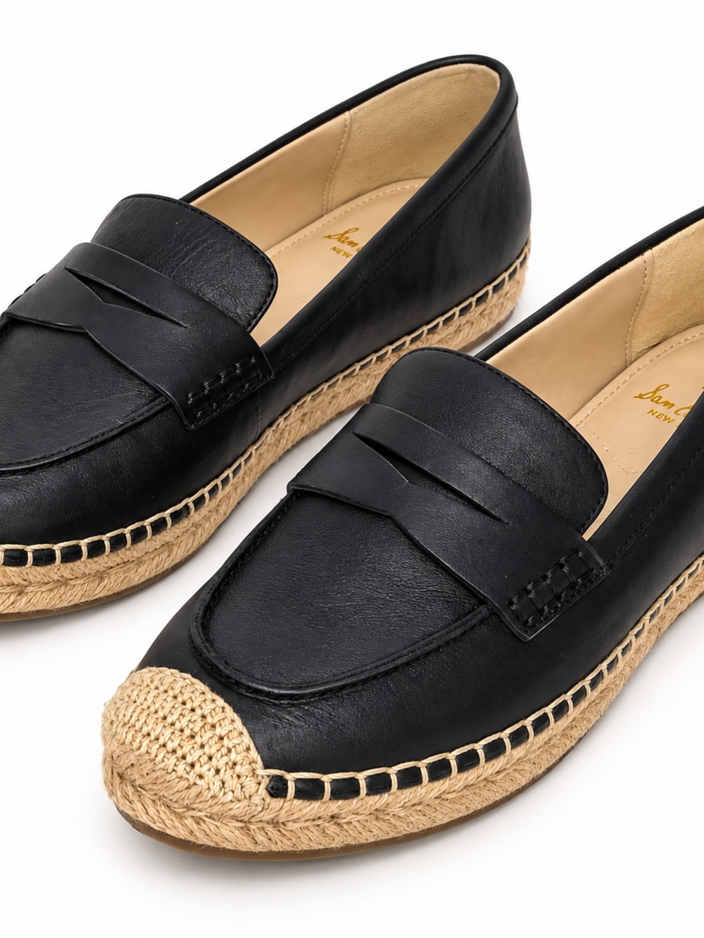 Sam Edelman Kai Espadrille Loafers Black Leather Penny Flats Women’s 7.5